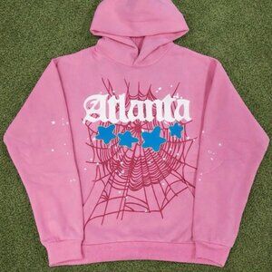 Sp5der Pink Atlanta Hoodie Men’s Size Large Graphic Streetwear Pullover